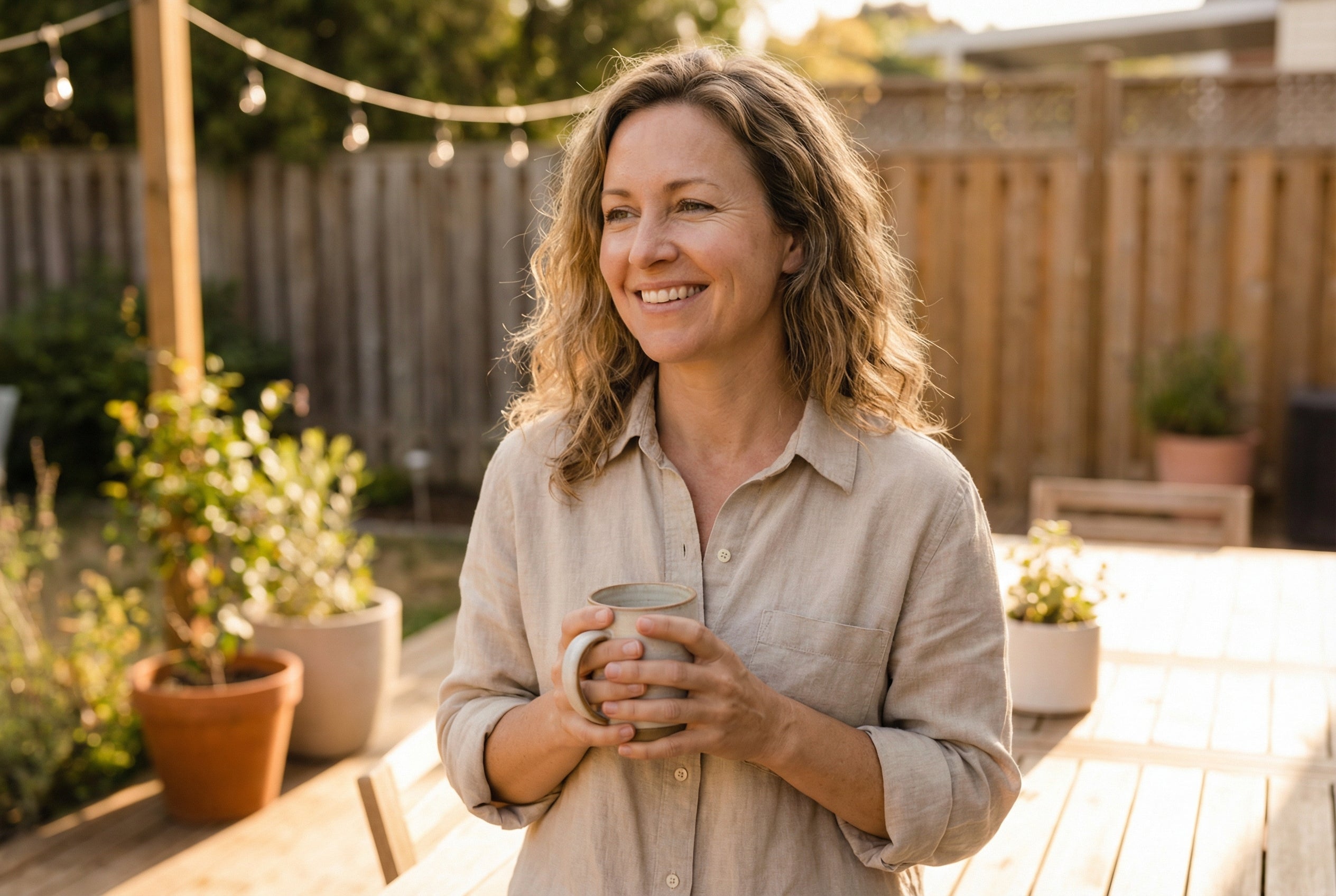 Woman looking energized and vibrant in natural outdoor setting