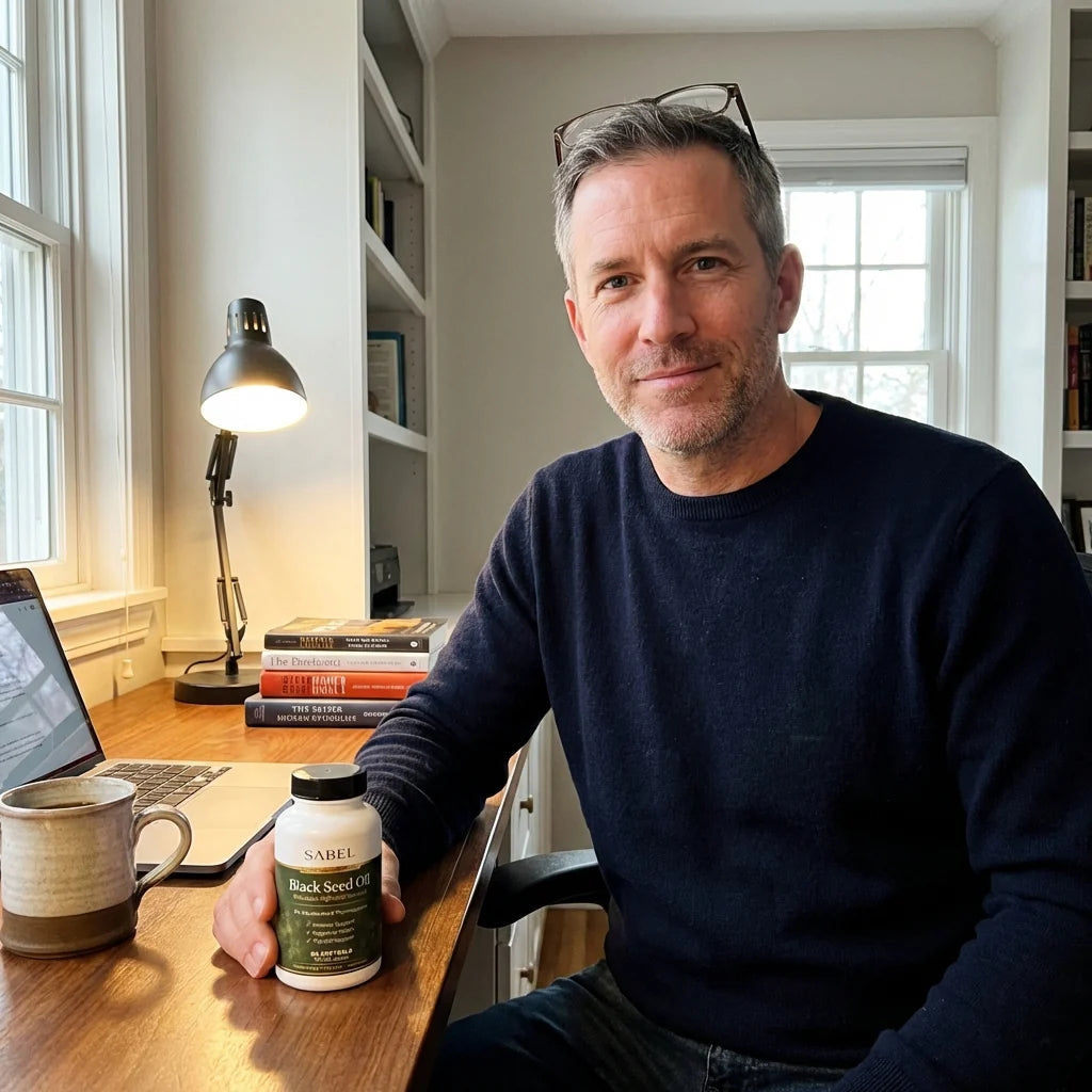 Mark T. with Sabel Life product on his desk