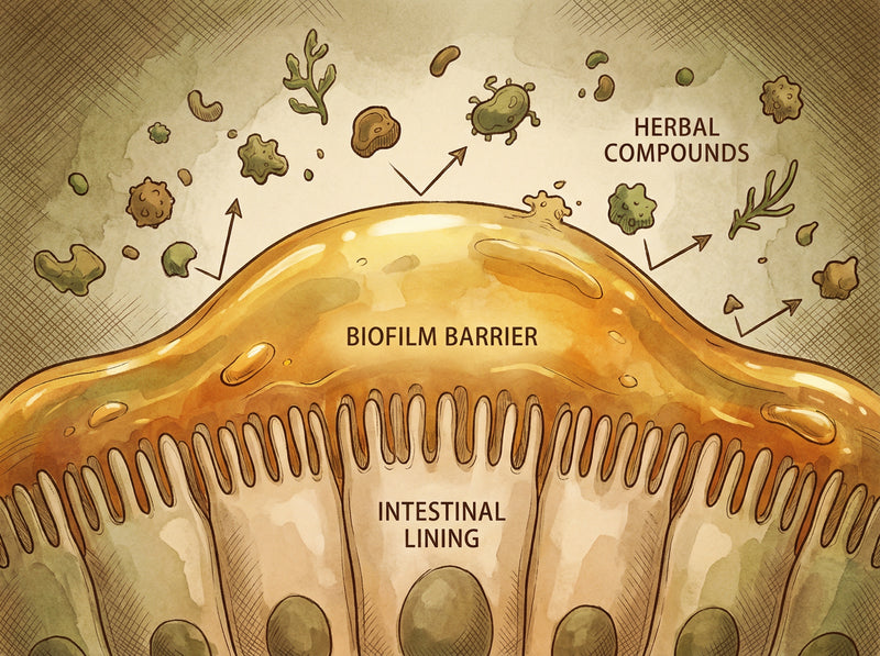 Biofilm shield covering the intestinal lining