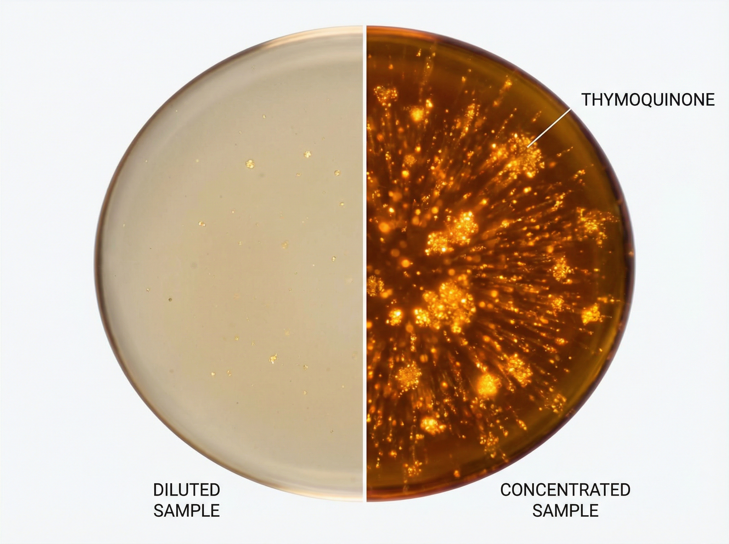 Diluted sample vs concentrated sample — thymoquinone concentration comparison